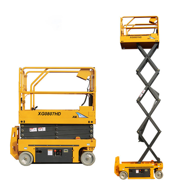 Elevador de tijera compacto HD XG0807HD-Li, altura m&aacute;xima de 7,8 m, elevaci&oacute;n a&eacute;rea m&oacute;vil con vida de ciclo larga certificada CE